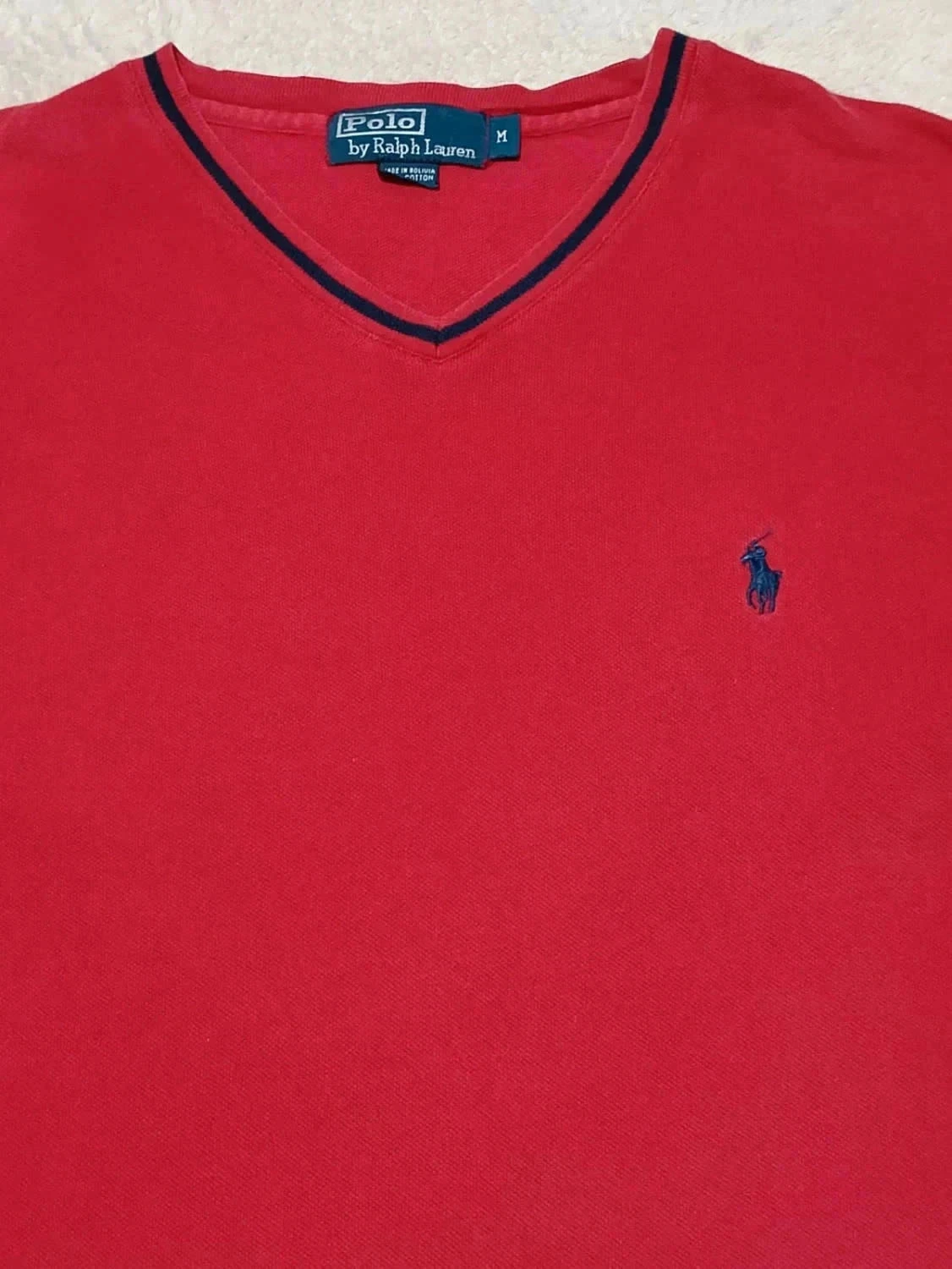 Vintage Polo Ralph Lauren rood V-hals T-shirt Maat M – photo 4